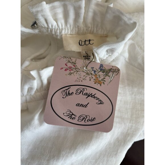 NWT Ott Brand Womens Size L Blouse Off White Long Sleeve Ruffle Trim - Picture 6 of 7